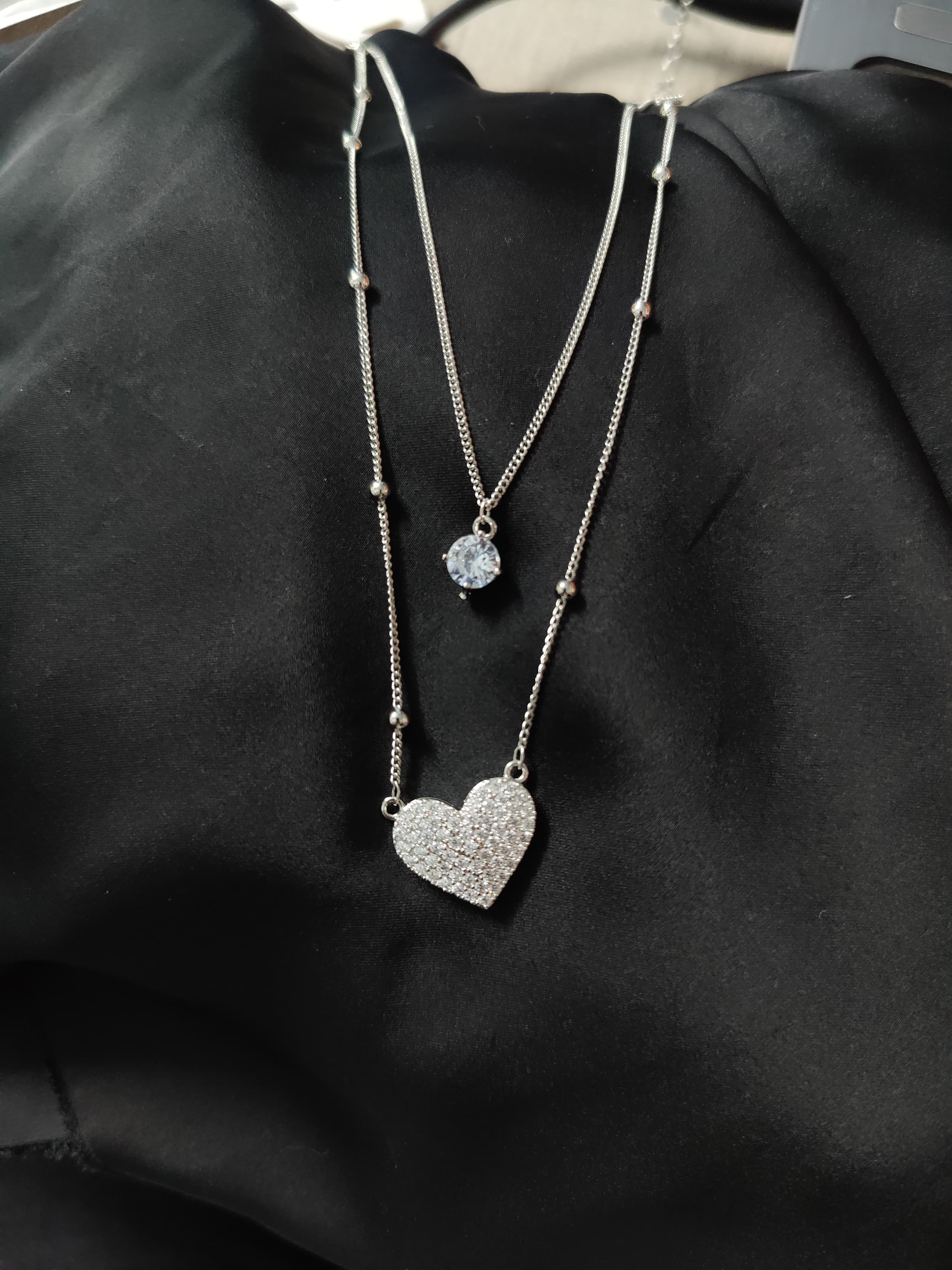 Silver Double Heart Necklace with Diamond lite Accents for Women