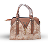 Timeless Leather Handbag with Elegant Fabric-Inspired Embroidery