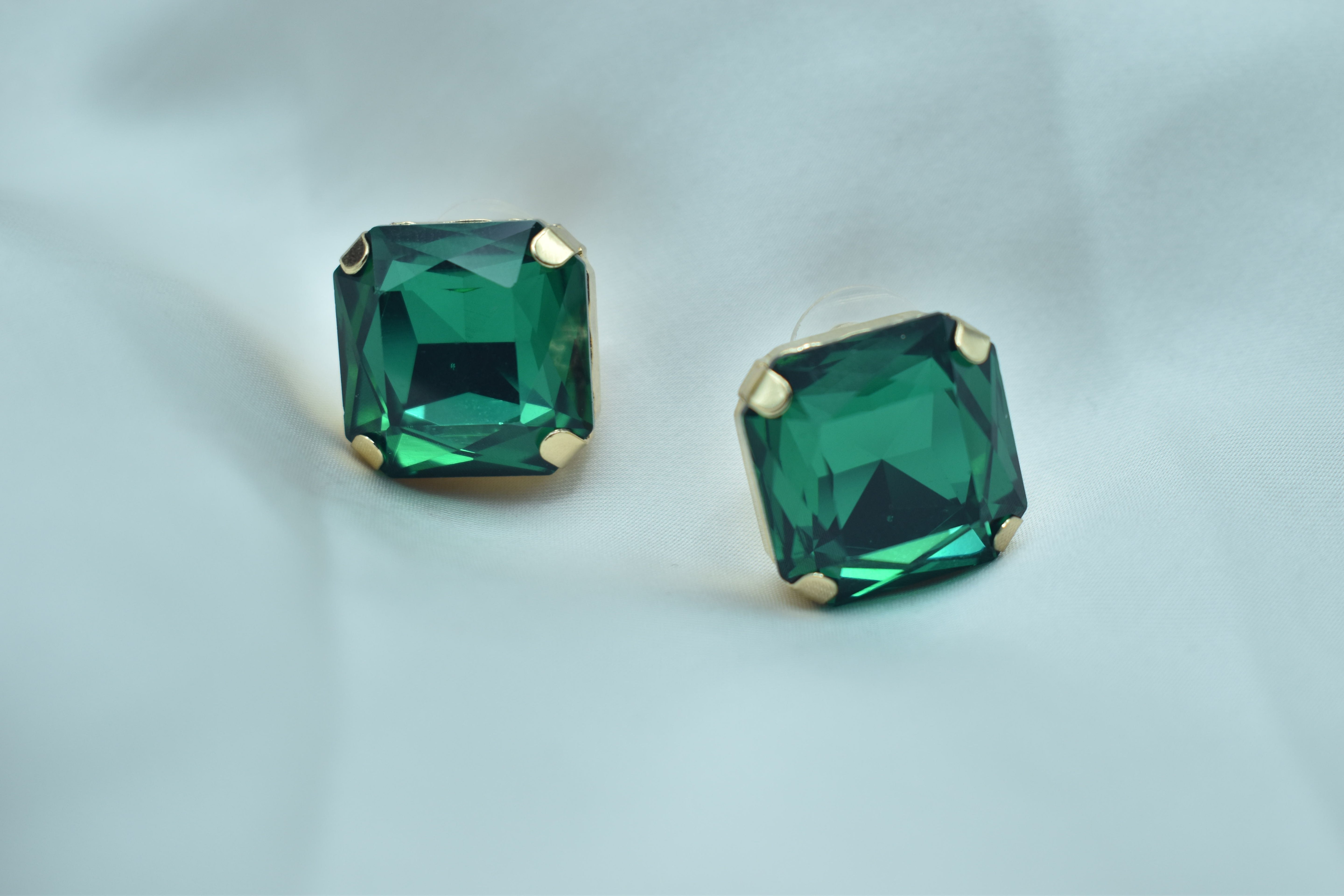 Square-Cut Crystal Stud Earrings