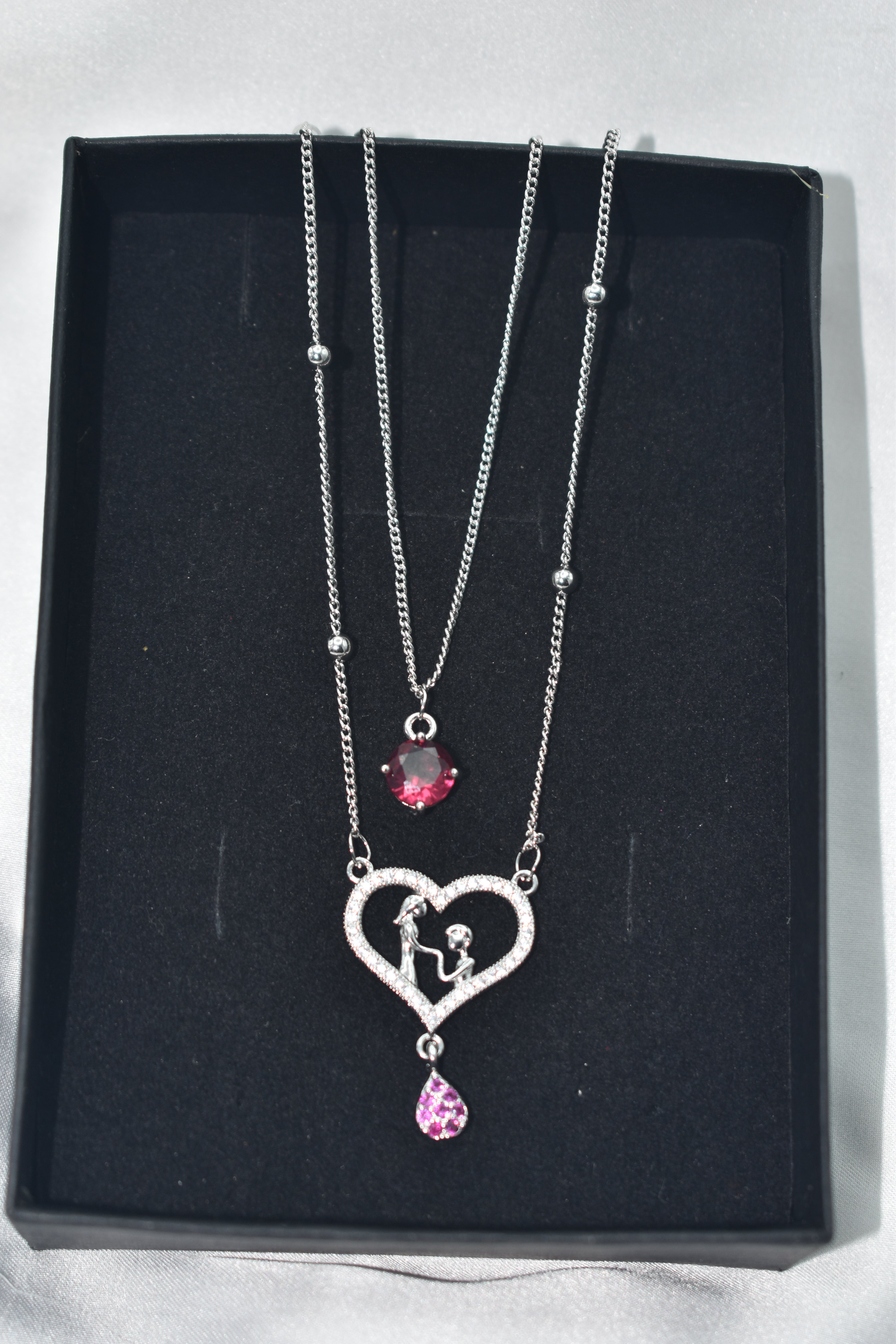 Pink Heart & Love Birds Asymmetric Chain Necklace – Punk Style Jewelry