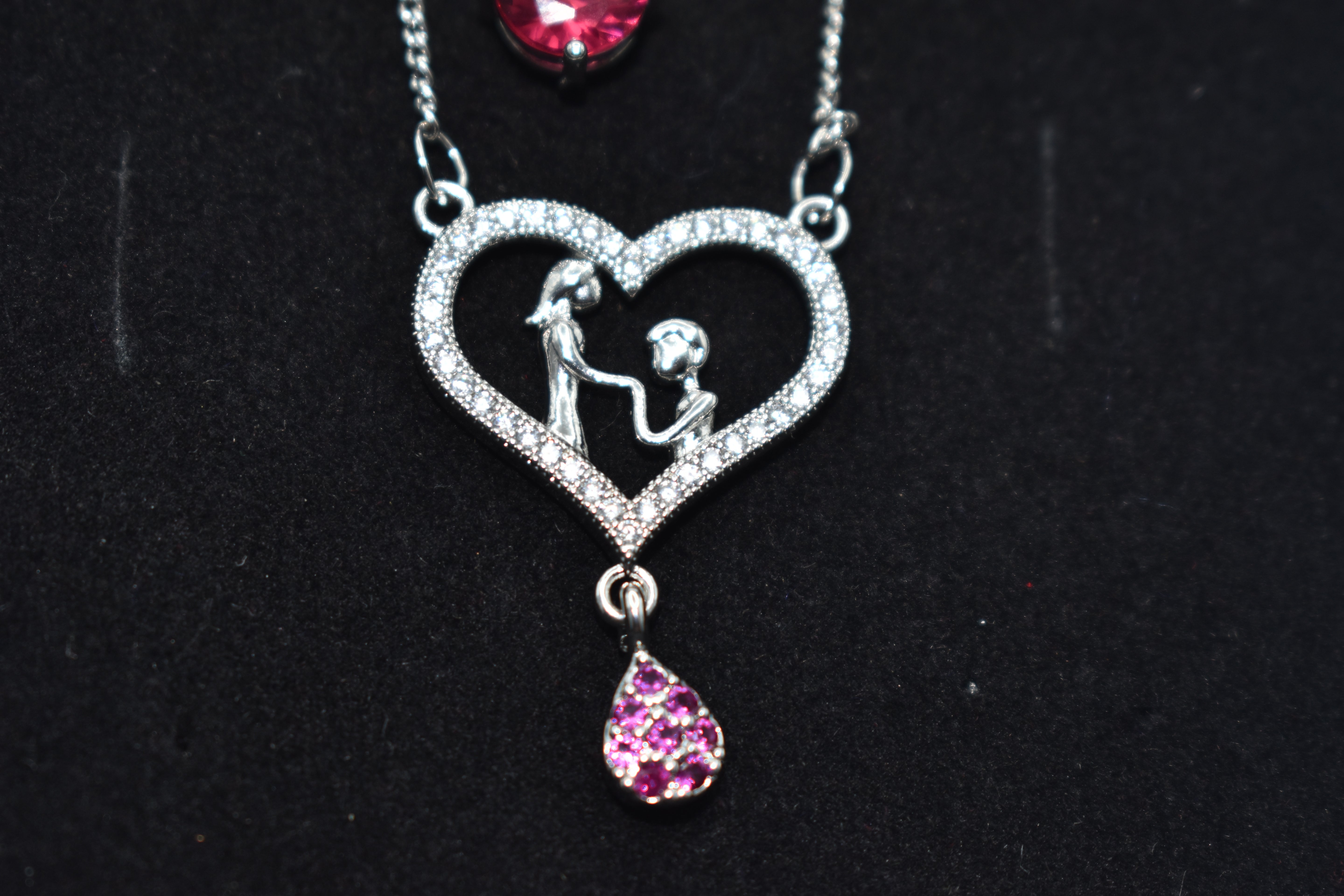 Pink Heart & Love Birds Asymmetric Chain Necklace – Punk Style Jewelry