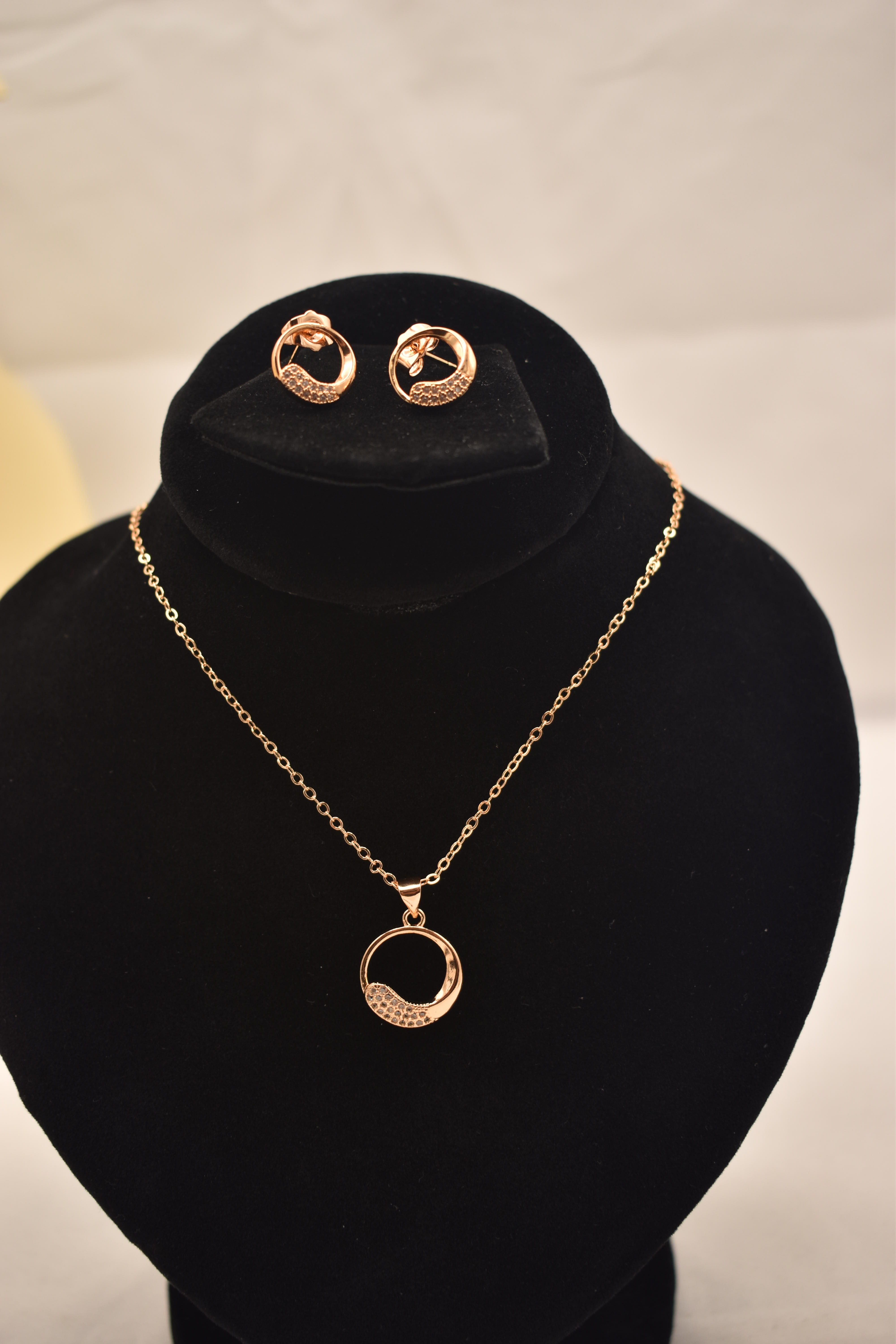 Gold Necklace and Earring Set with Gem Accents