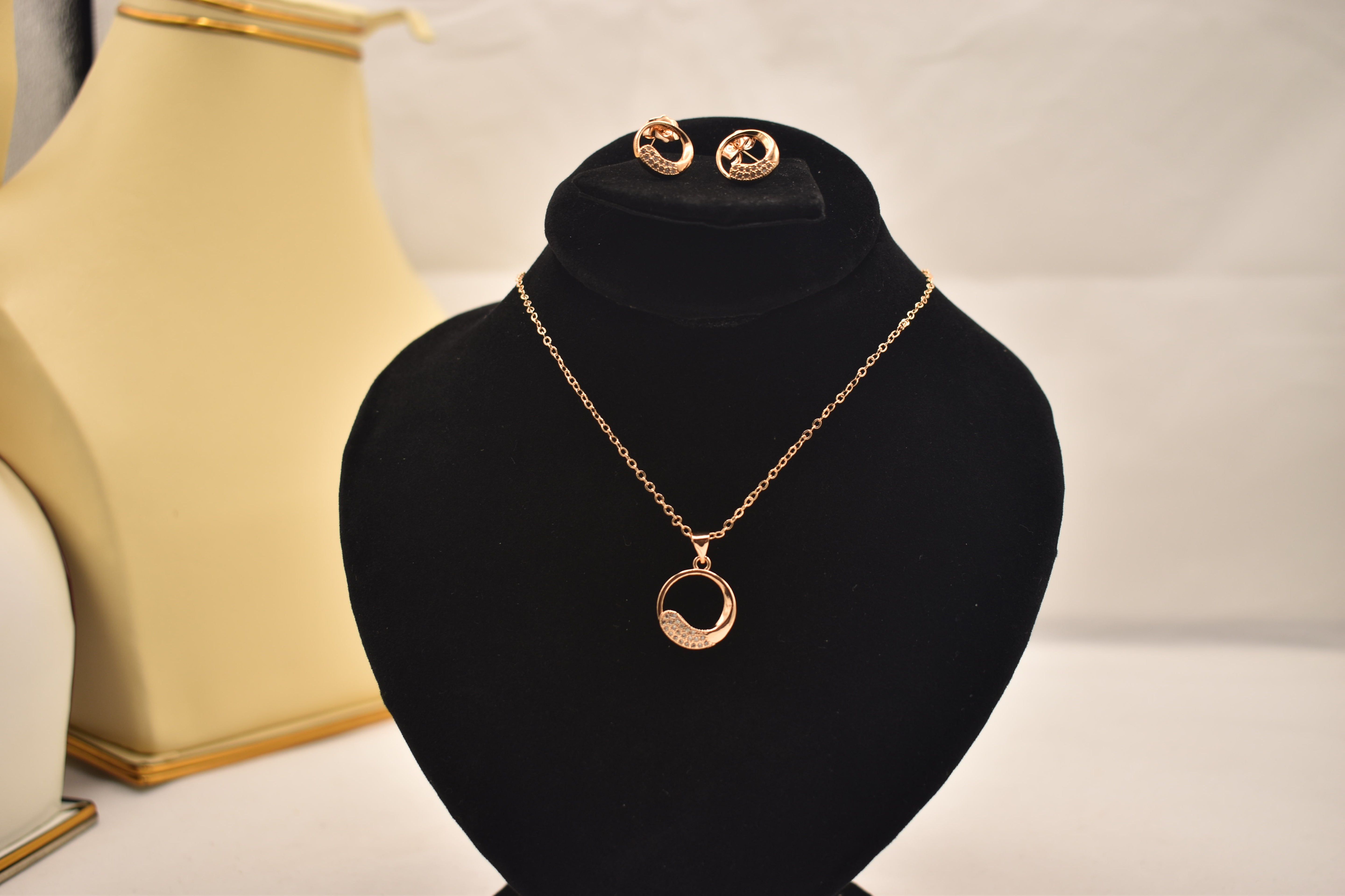 Gold Necklace and Earring Set with Gem Accents