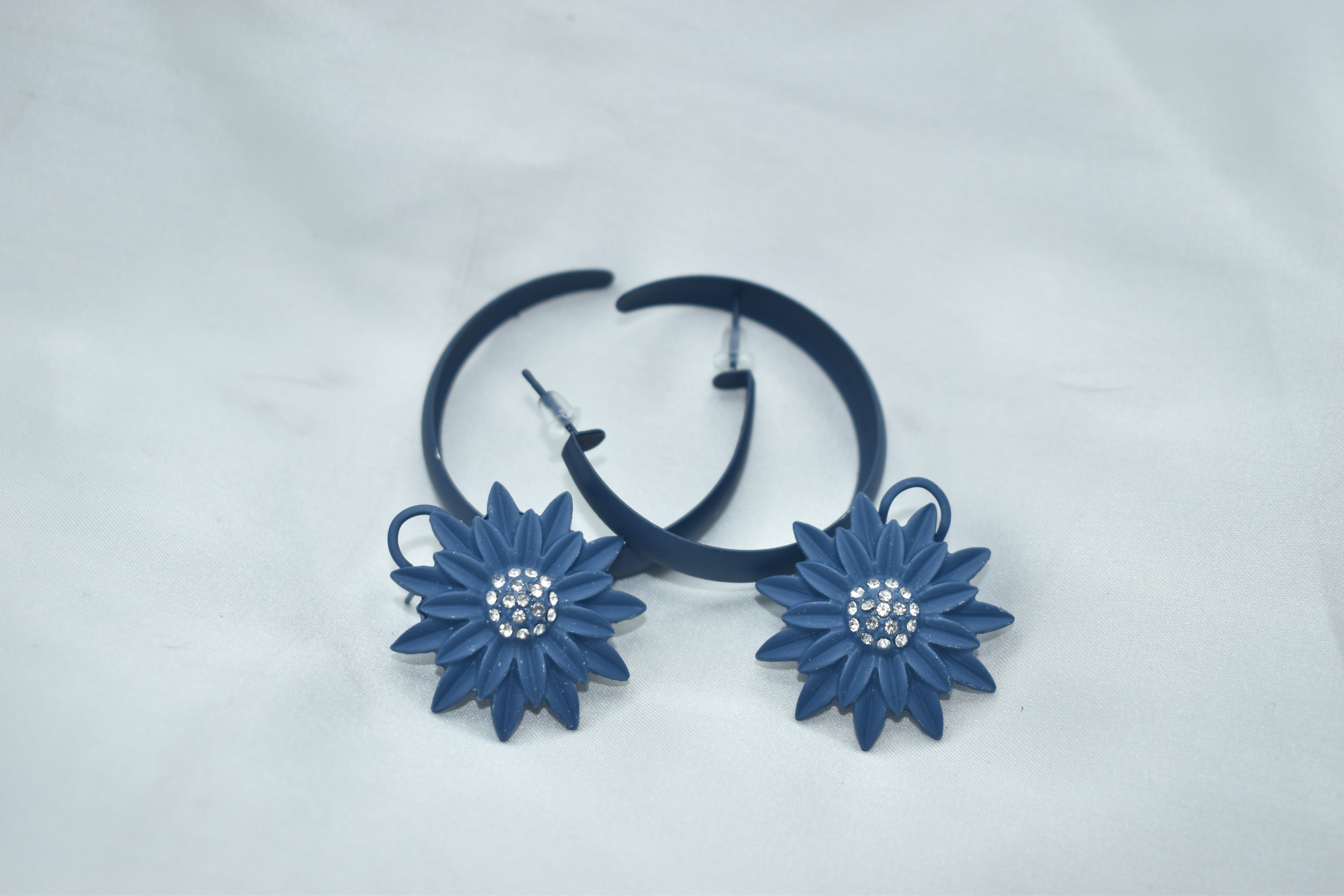 Denim Blue Large Tapered Marilyn Hoop Earrings and Hoops Set