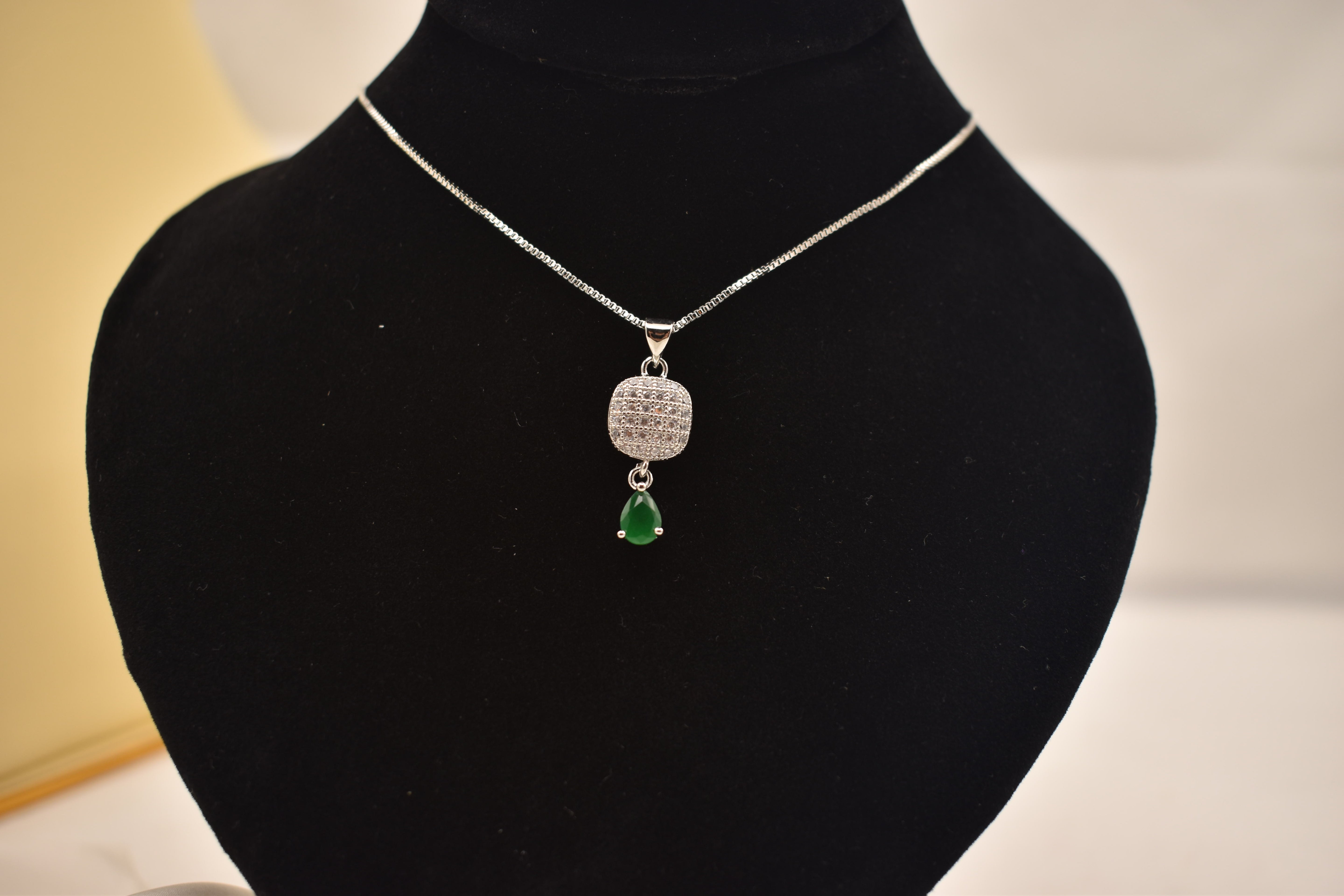 Elegant Emerald Drop Earrings and Necklace Set with Green Zircon Accents