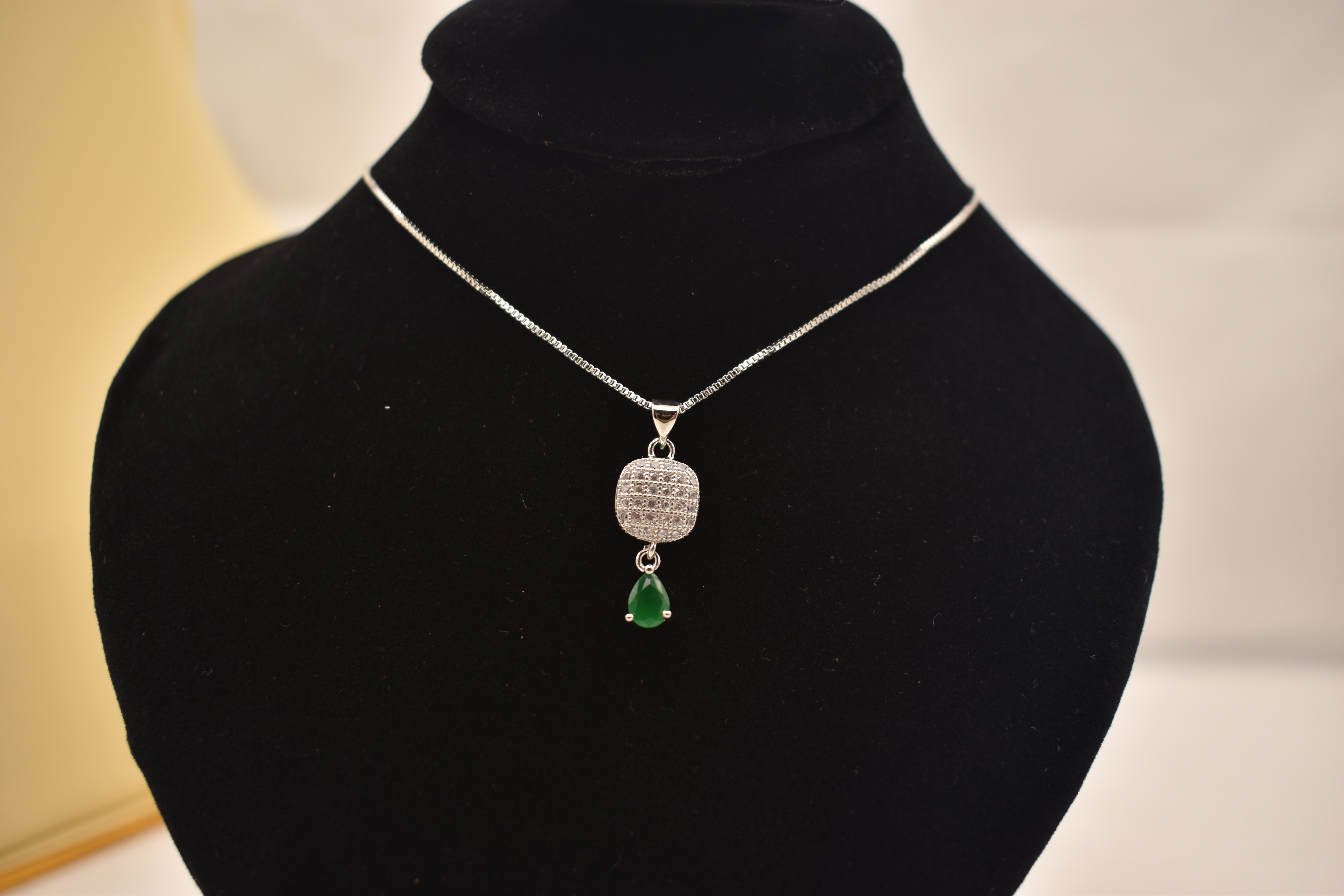 Elegant Emerald Drop Earrings and Necklace Set with Green Zircon Accents