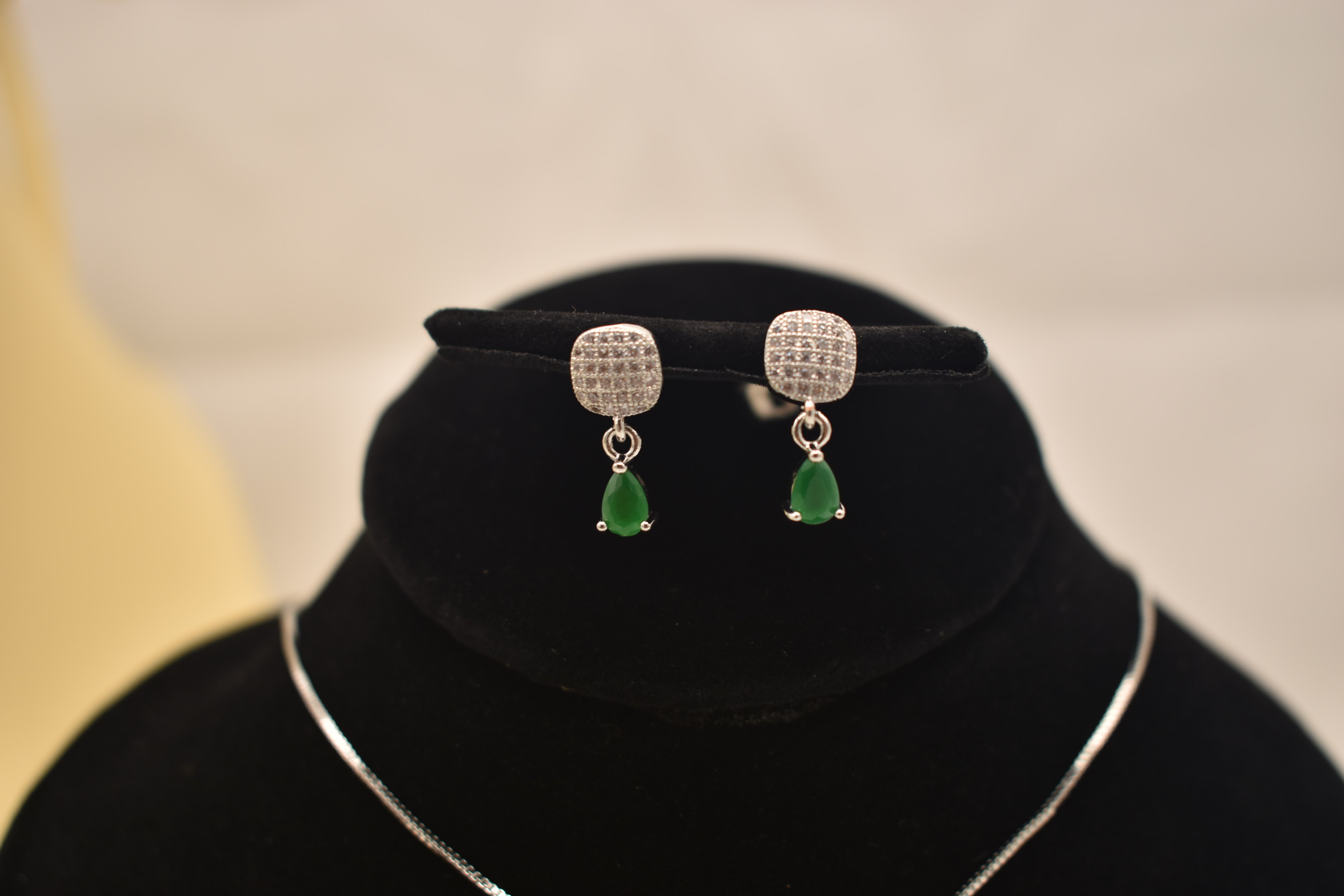 Elegant Emerald Drop Earrings and Necklace Set with Green Zircon Accents