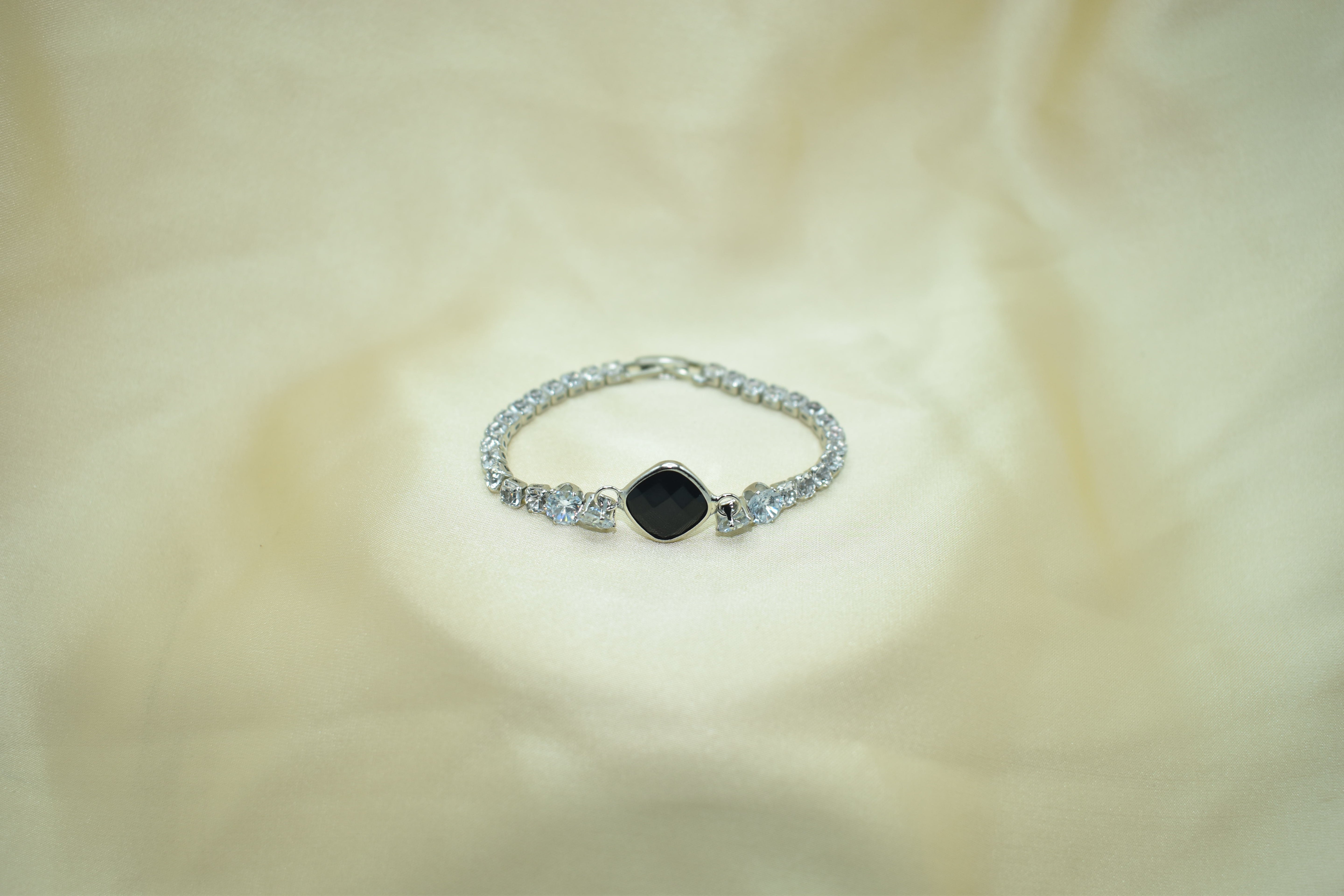 Silver Bracelet with Black and Clear Crystal Stones