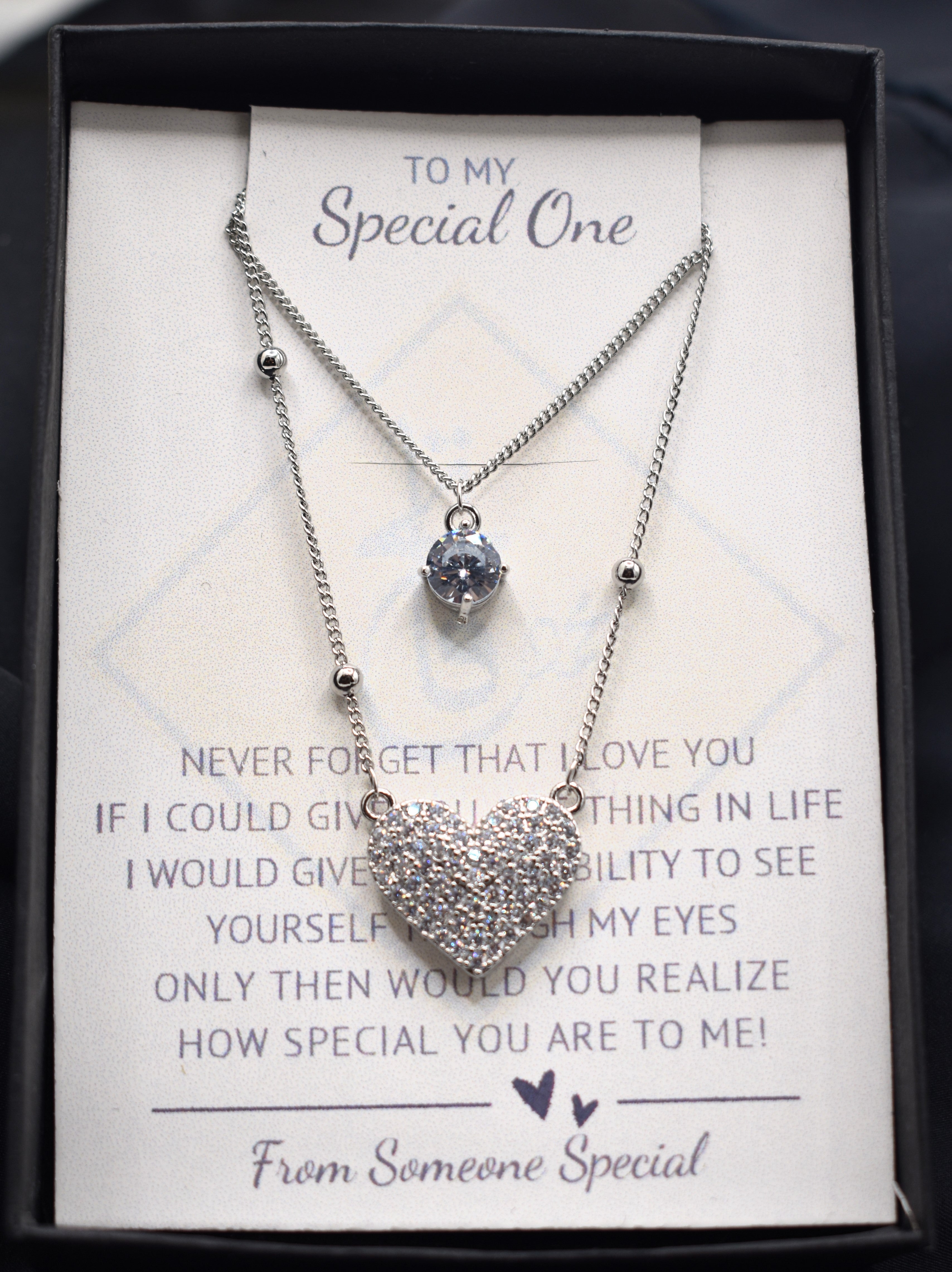 Silver Double Heart Necklace with Diamond lite Accents for Women