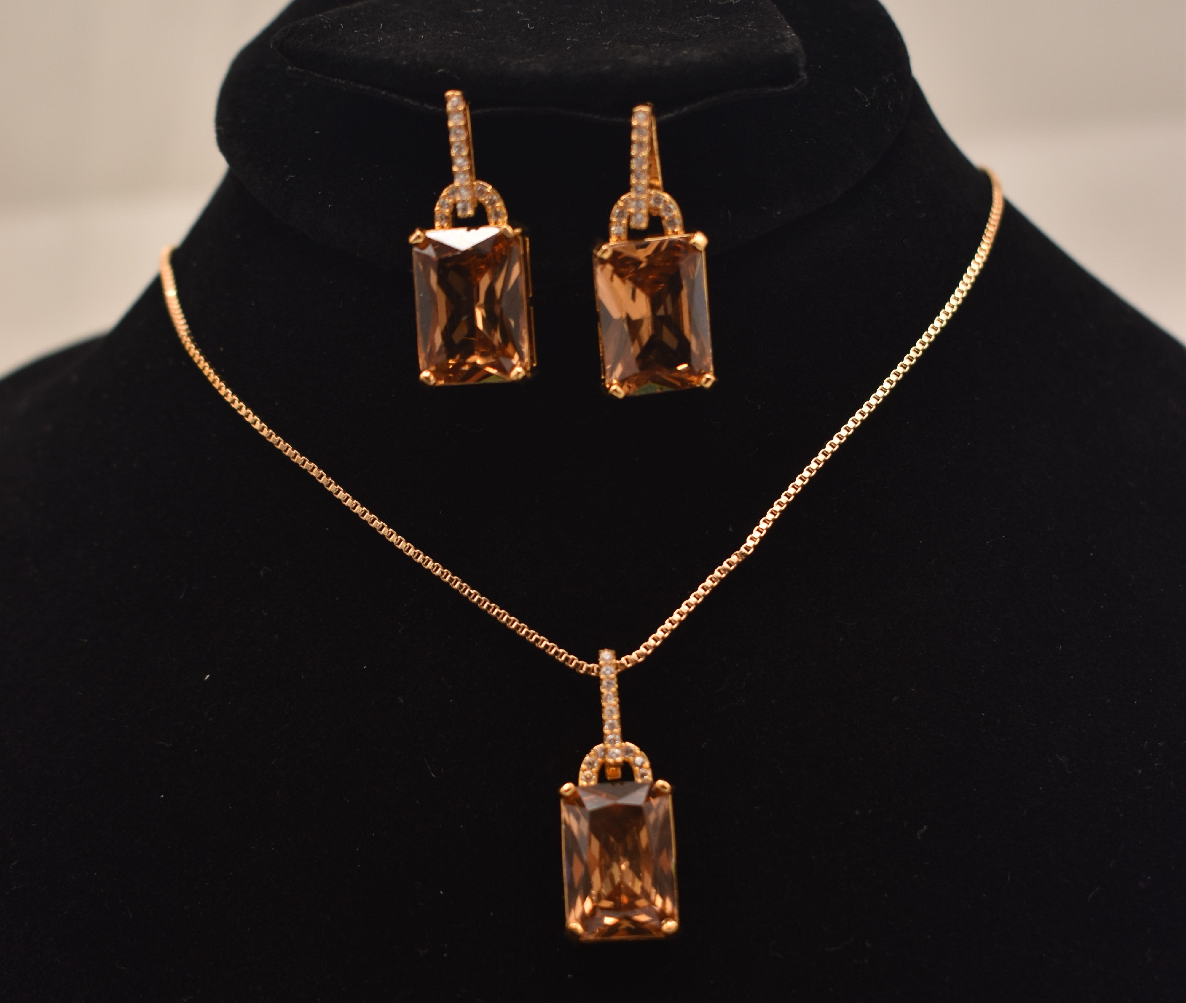 Carissima Gold Smoky Quartz and Diamond Stud Earrings with Matching Pendant Necklace (46cm/18")