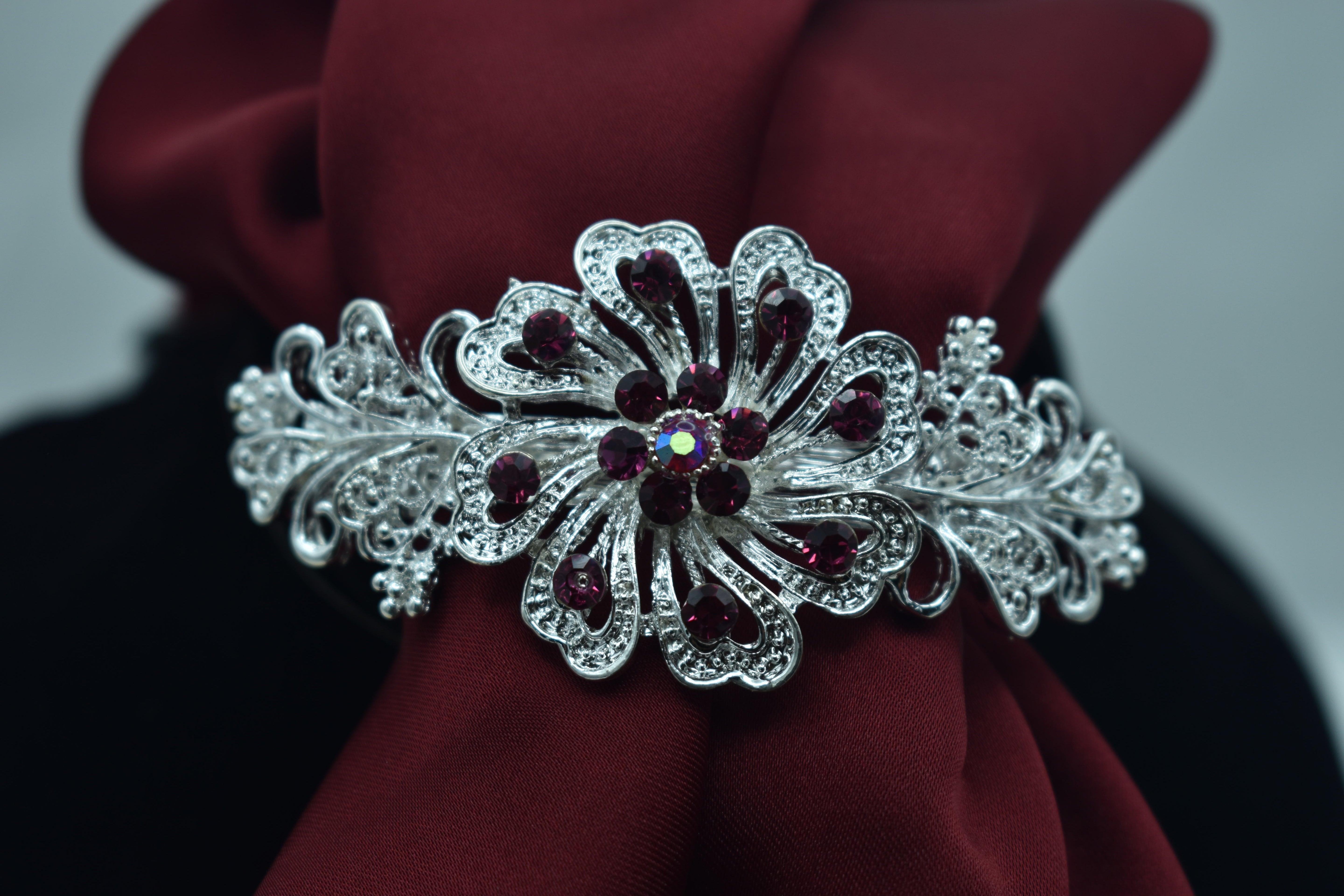 Floral Silver Hair Clip with Multicolored Gemstones – Perfect for Weddings & Parties