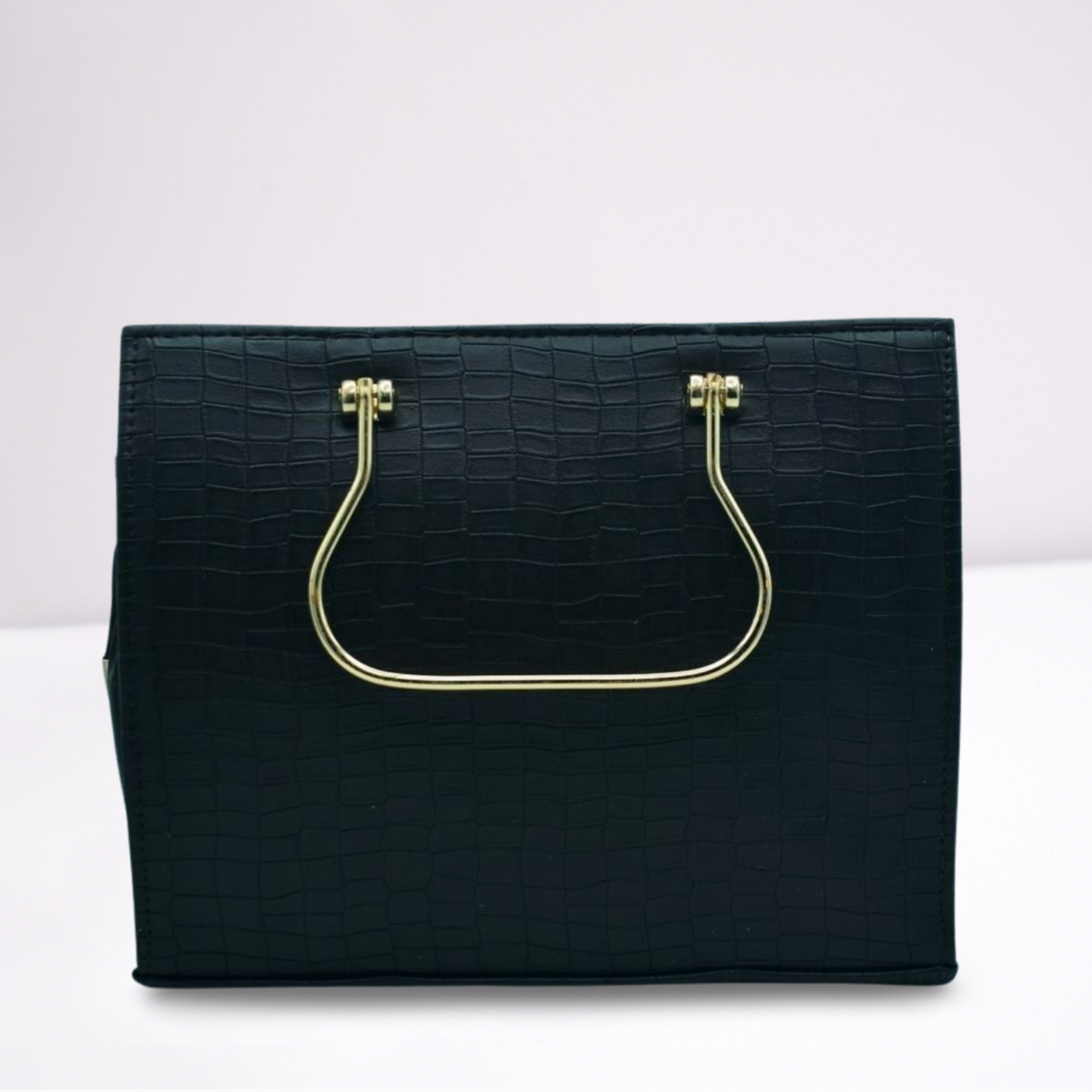 Elegant Prada Crocodile-Effect Bag with Metallic Handle – Sleek and Stylish