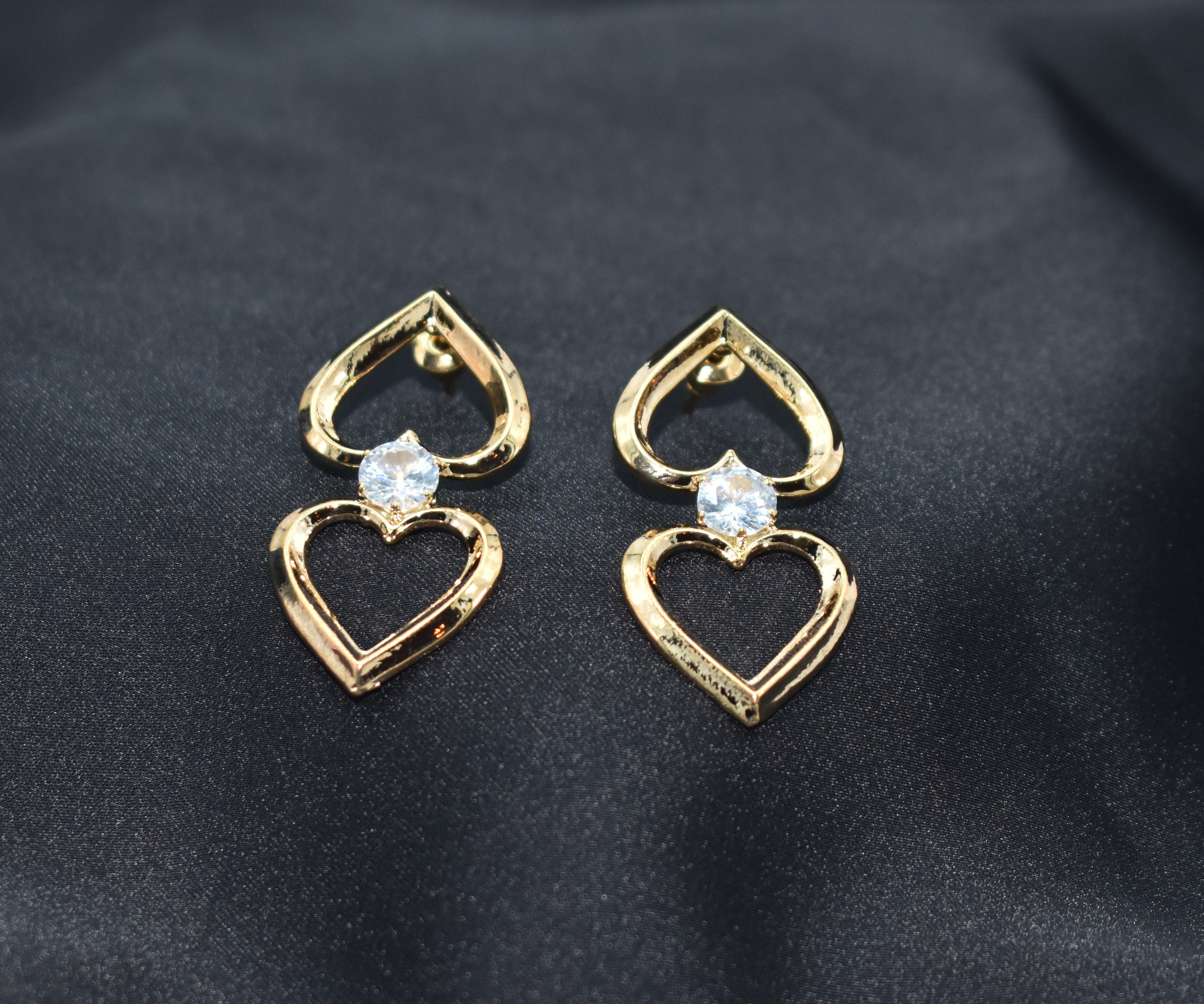 Vintage Gold-tone Double Heart Earrings