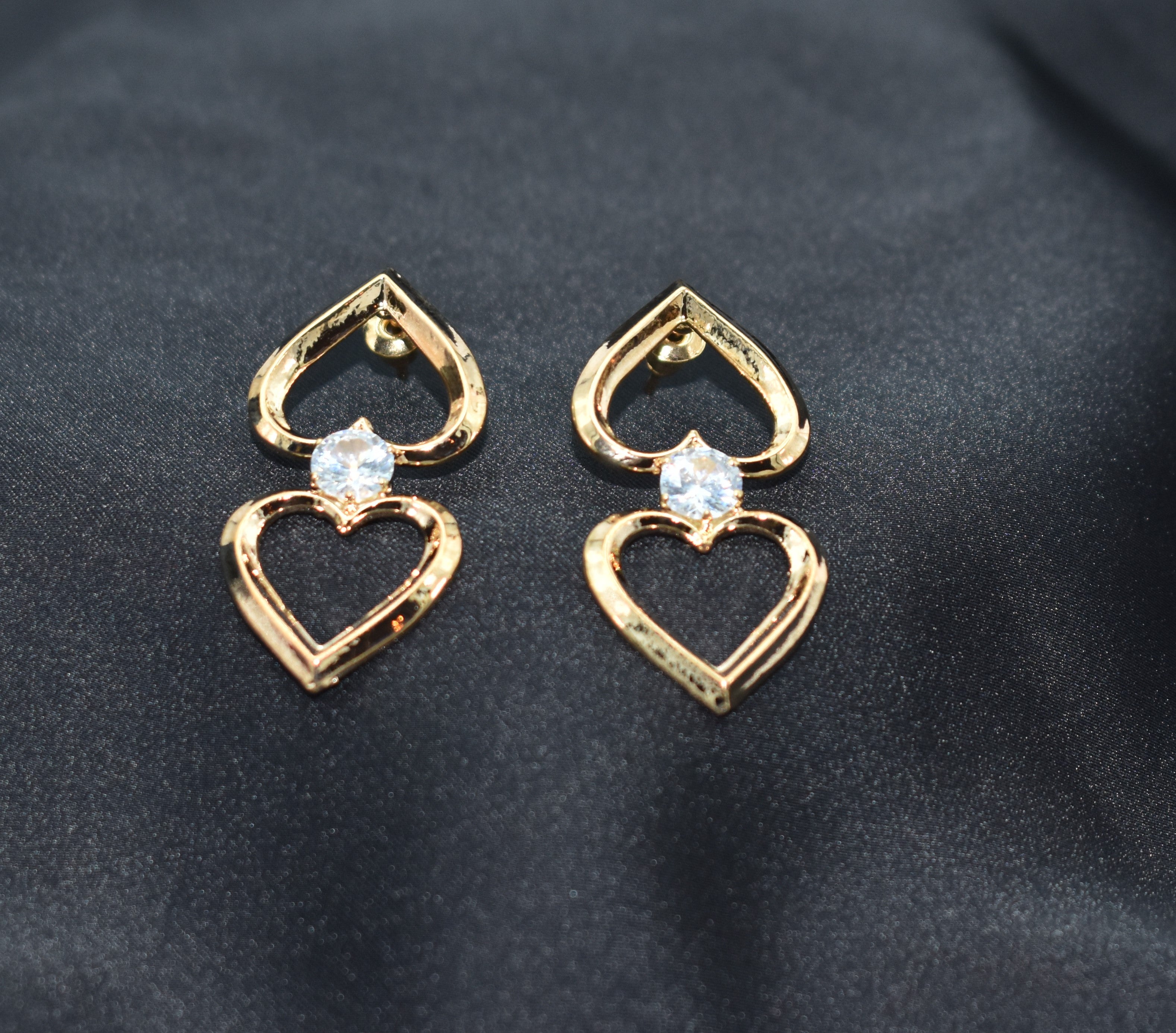 Vintage Gold-tone Double Heart Earrings