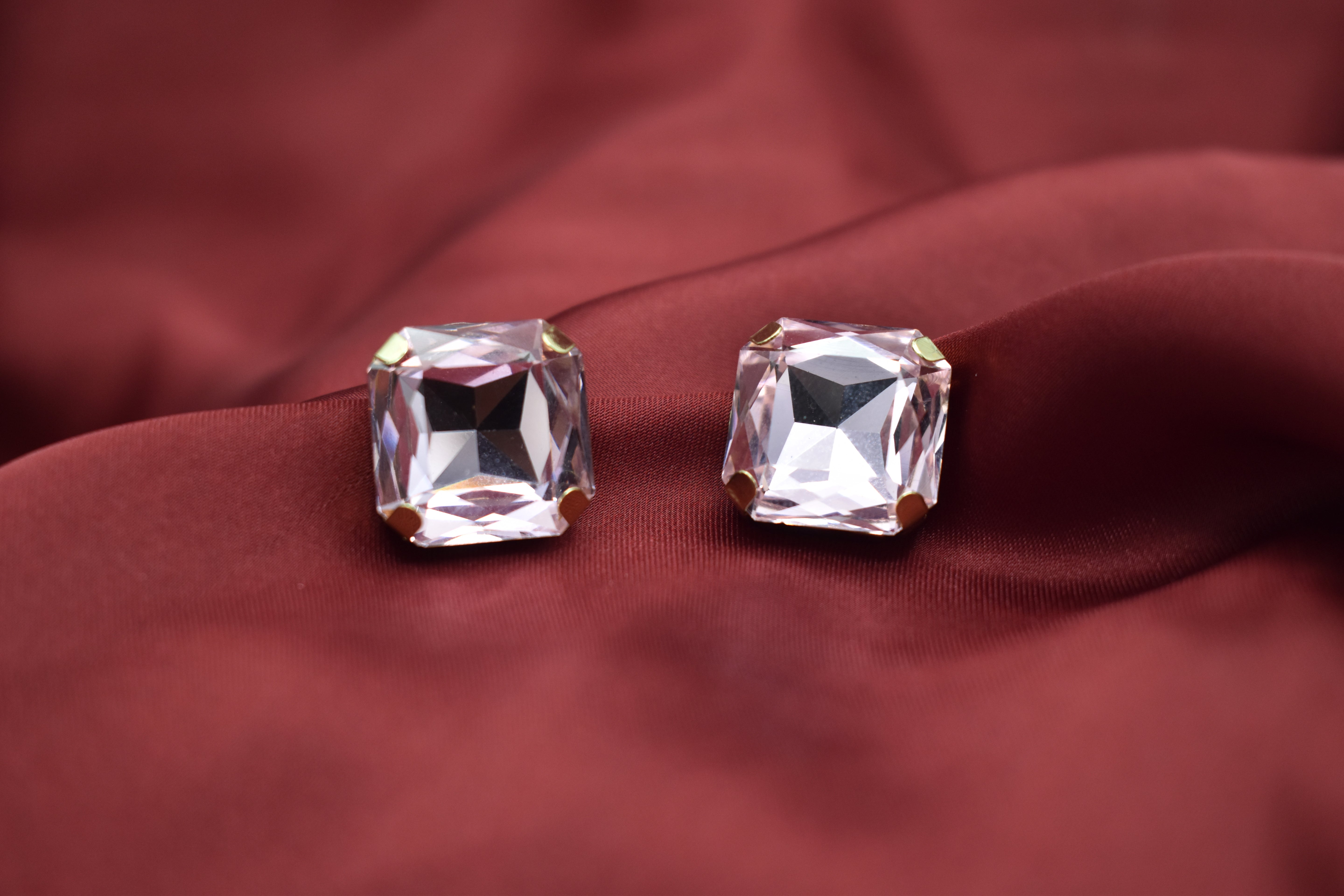 Square-Cut Crystal Stud Earrings