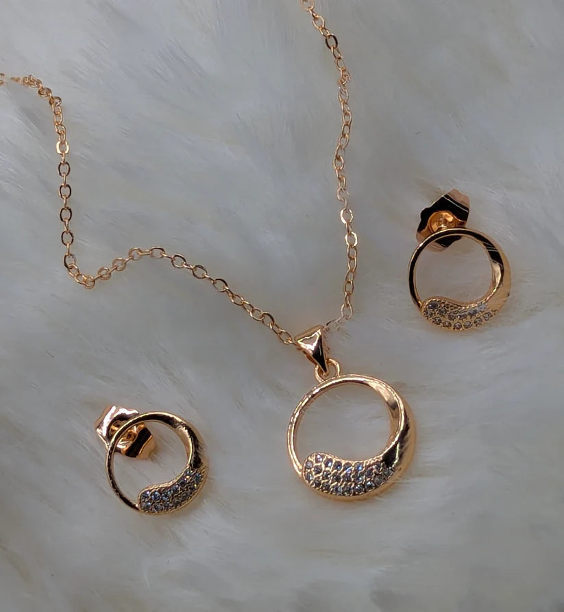 Gold Necklace and Earring Set with Gem Accents