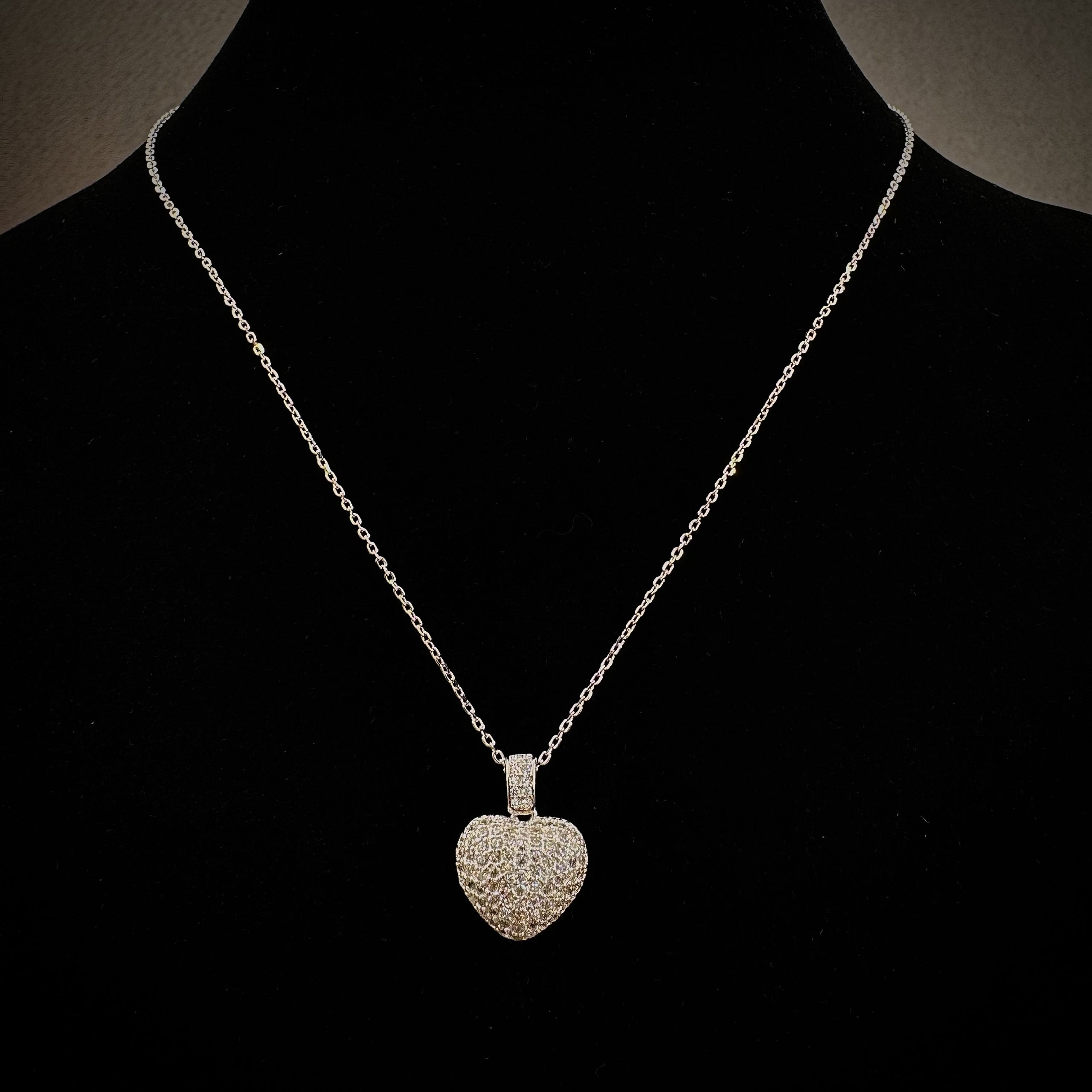 Silver Double Heart Necklace with Diamond lite Accents for Women