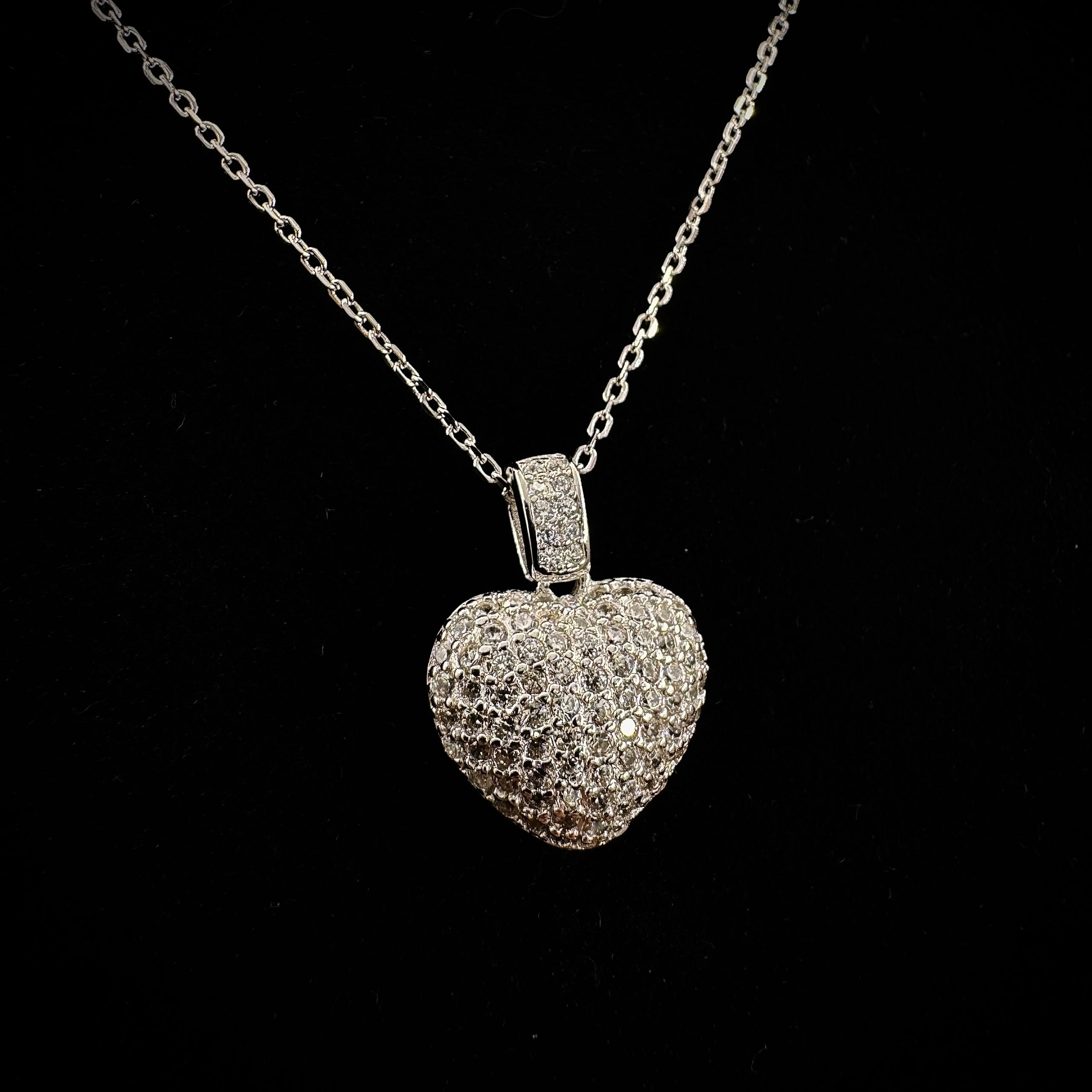 Silver Double Heart Necklace with Diamond lite Accents for Women