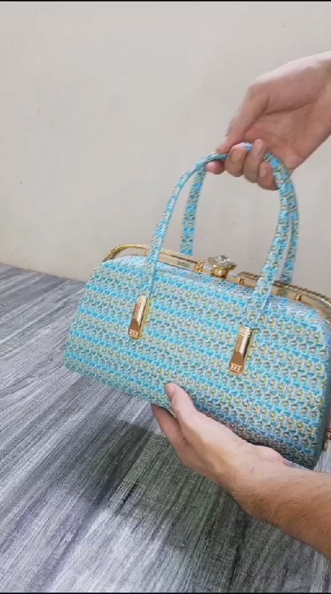 Premium Aqua Blue Semi-Formal Handbag – Stylish and Elegant Women's Accessory